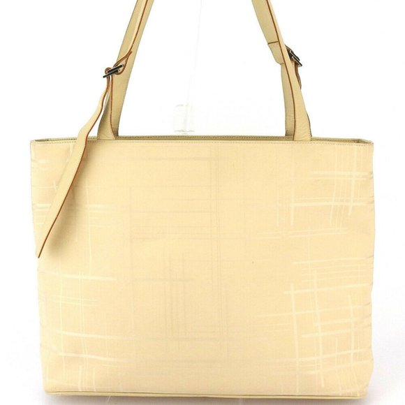 AUTHENTIC Salvatore Ferragamo tote bag check beige canvas - Picture 2 of 9